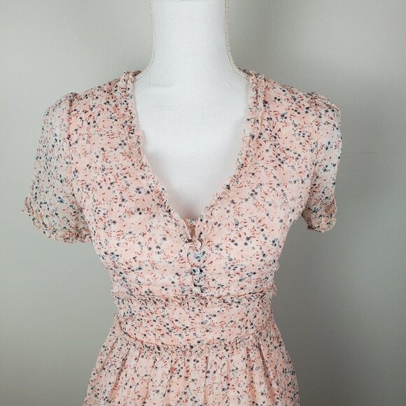 Storia Dress Women Small Pink Blue Tiered Mini Peasant Ditzy Floral Prarie Retro - Picture 10 of 16